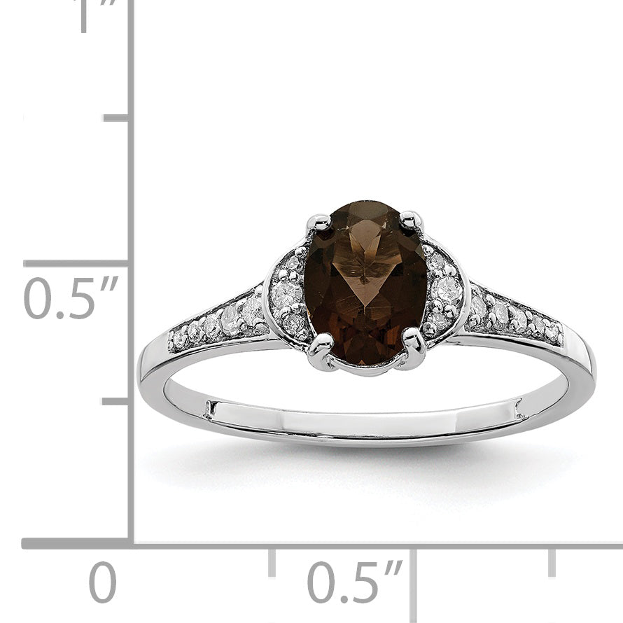 Sterling Silver Rhodium Smoky Quartz & Diam. Ring