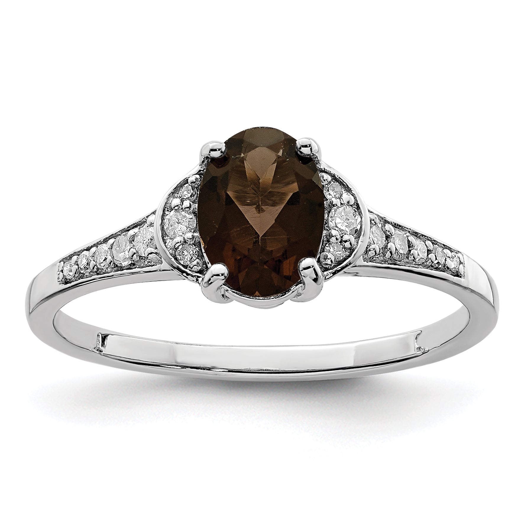Sterling Silver Rhodium Smoky Quartz & Diam. Ring