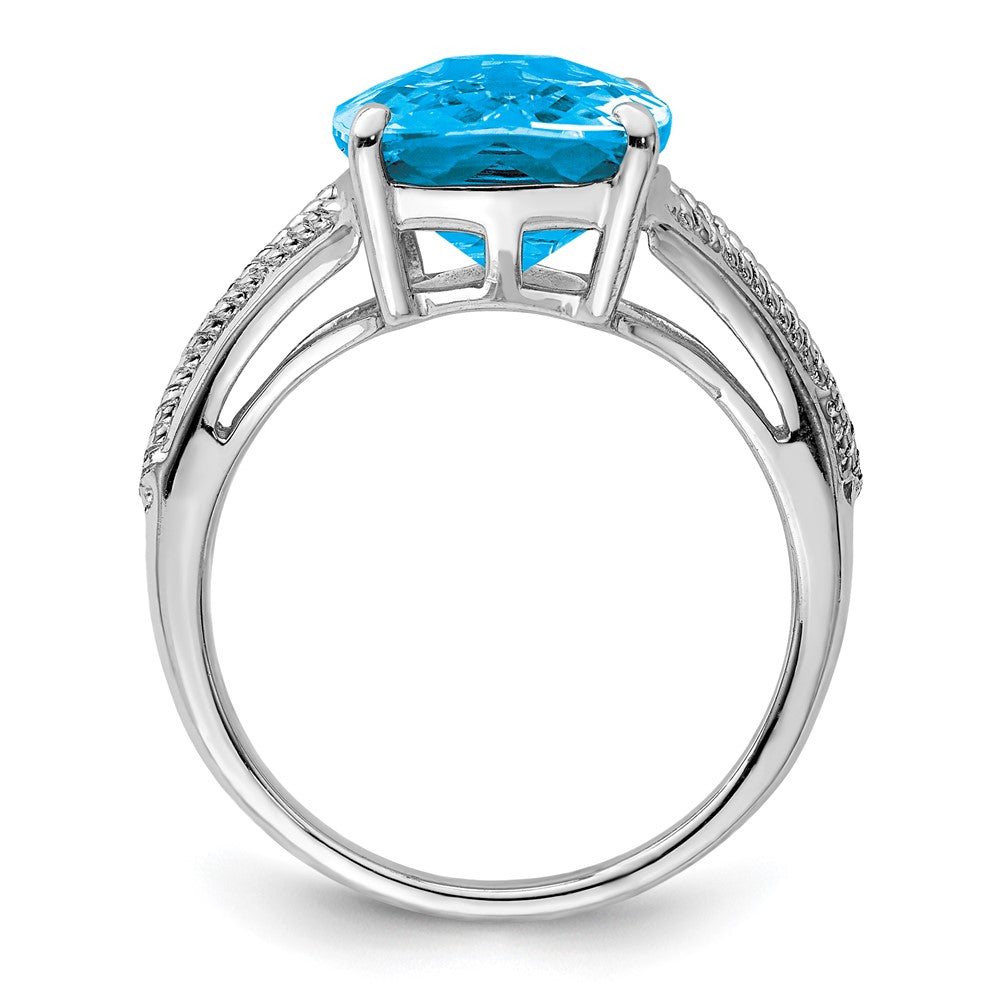Sterling Silver Rhodium Checker-Cut Blue Topaz Ring