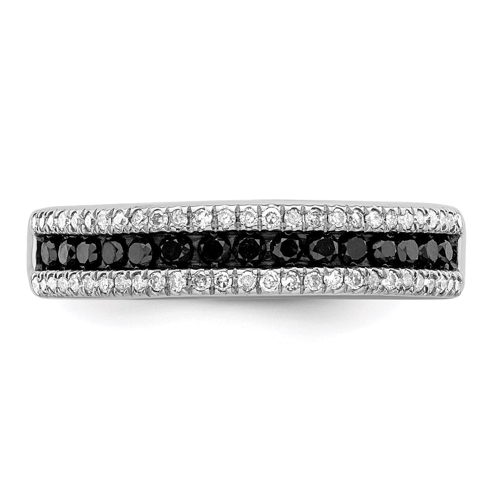White Night Sterling Silver Rhodium-plated Black and White Diamond Band