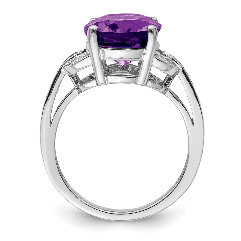 Sterling Silver Rhodium-plated Oval Amethyst & Diamond Ring