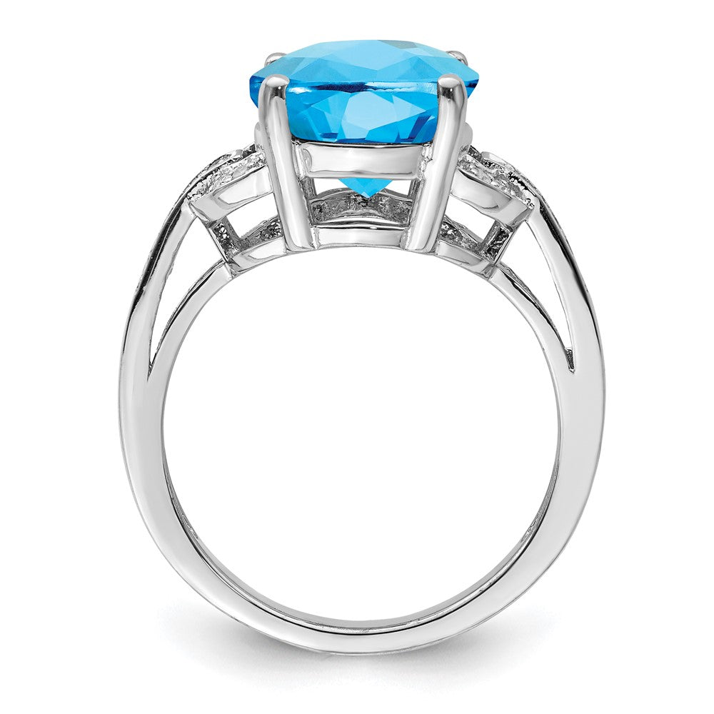 Sterling Silver Rhodium Oval Swiss Blue Topaz & Diam. Ring