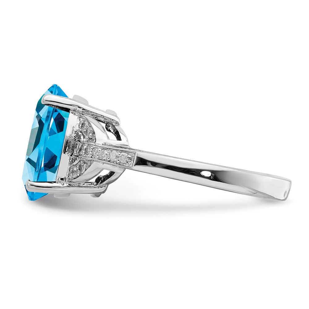 Sterling Silver Rhodium Oval Swiss Blue Topaz & Diam. Ring