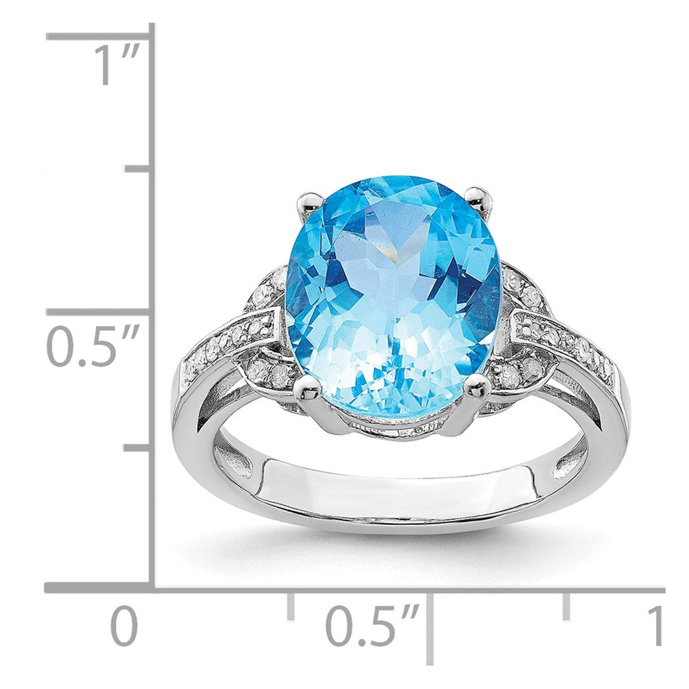 Sterling Silver Rhodium Oval Swiss Blue Topaz & Diam. Ring