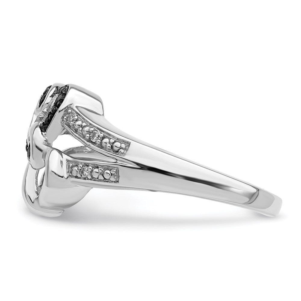 White Night Sterling Silver Rhodium-plated Black and White Diamond Heart Ring