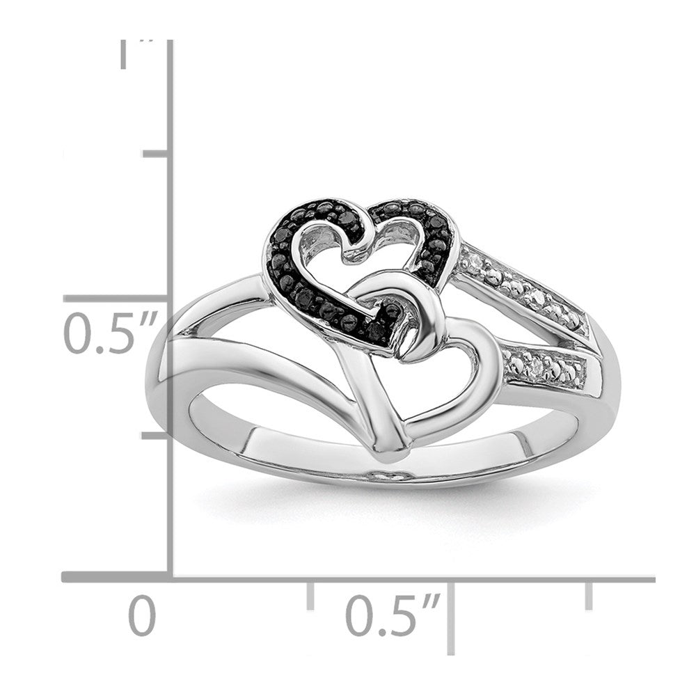 White Night Sterling Silver Rhodium-plated Black and White Diamond Heart Ring