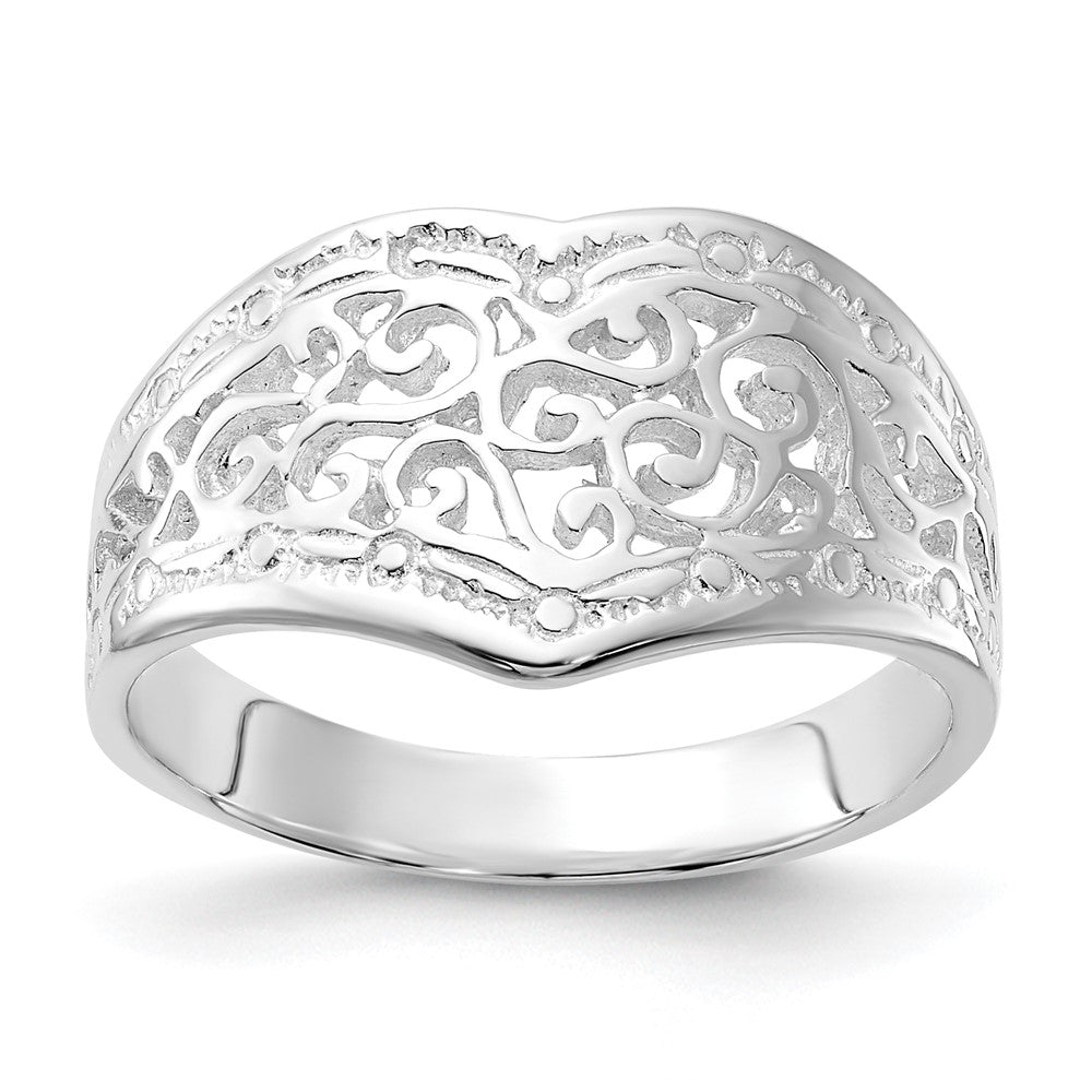 Sterling Silver Polished Heart Swirl Design Ring