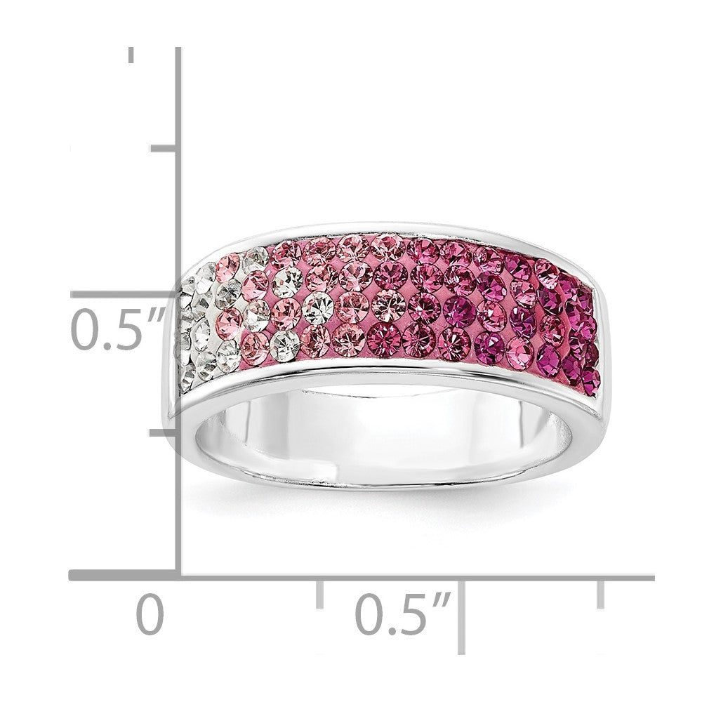 Sterling Silver Stellux Crystal Pink & White Ombre Band Ring