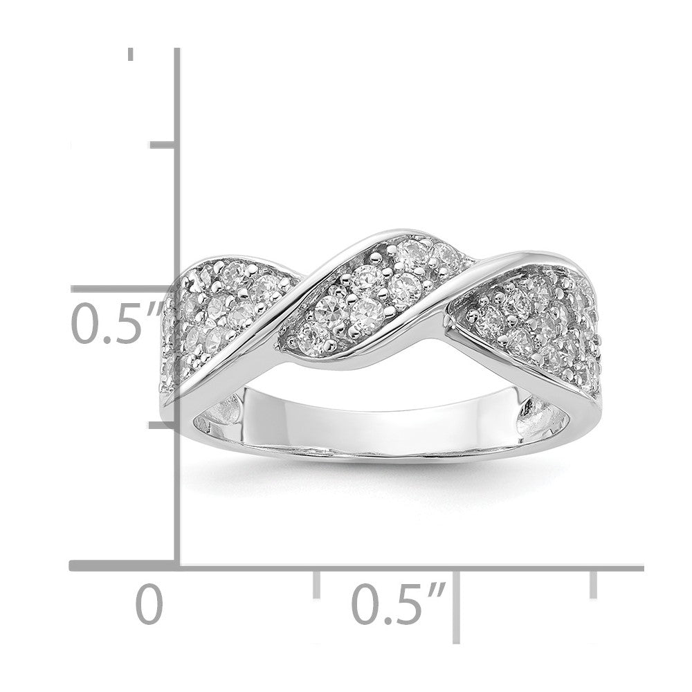 Sterling Silver Rhodium Plated CZ Twisted Ring