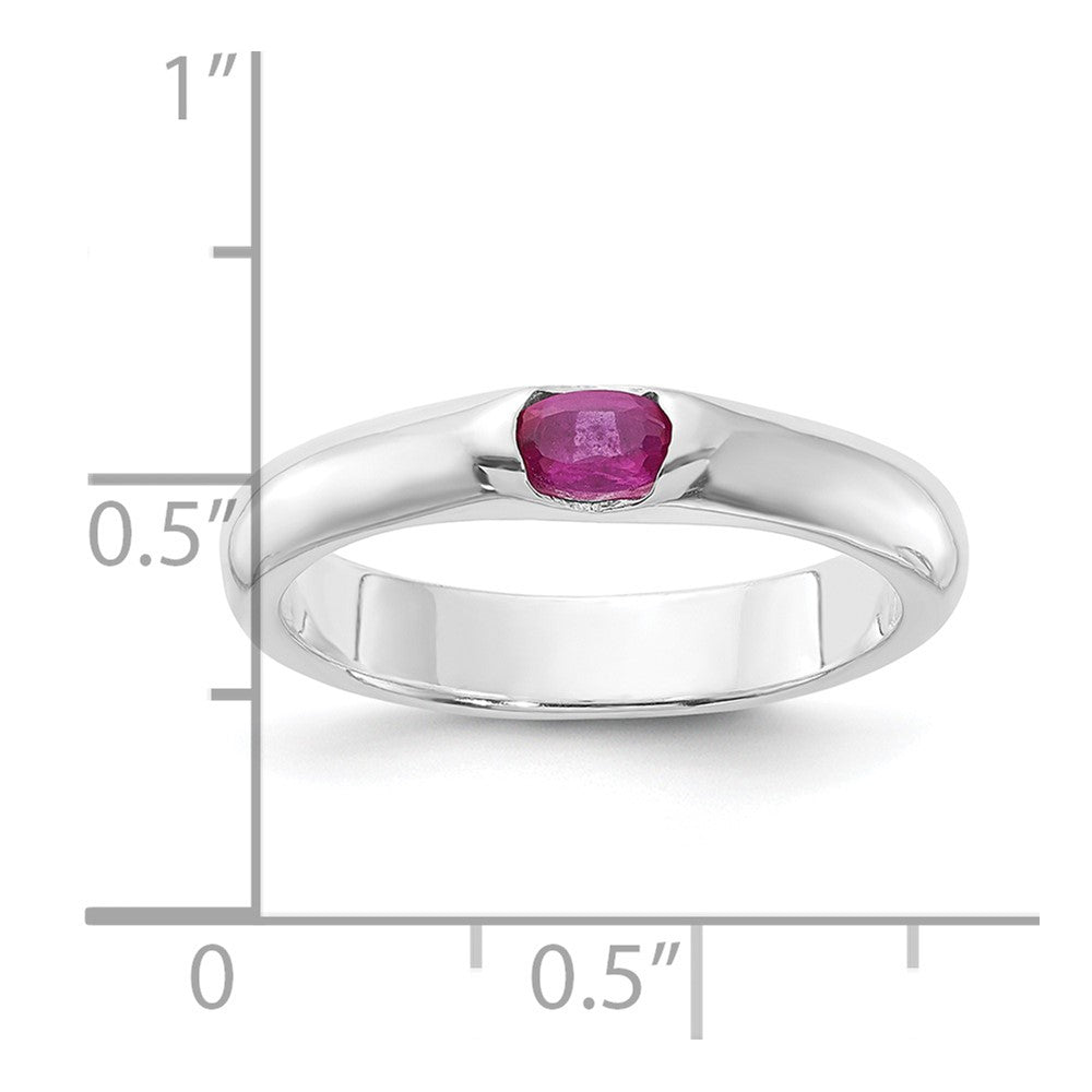 Sterling Silver Red Oval CZ Half Bezel Ring