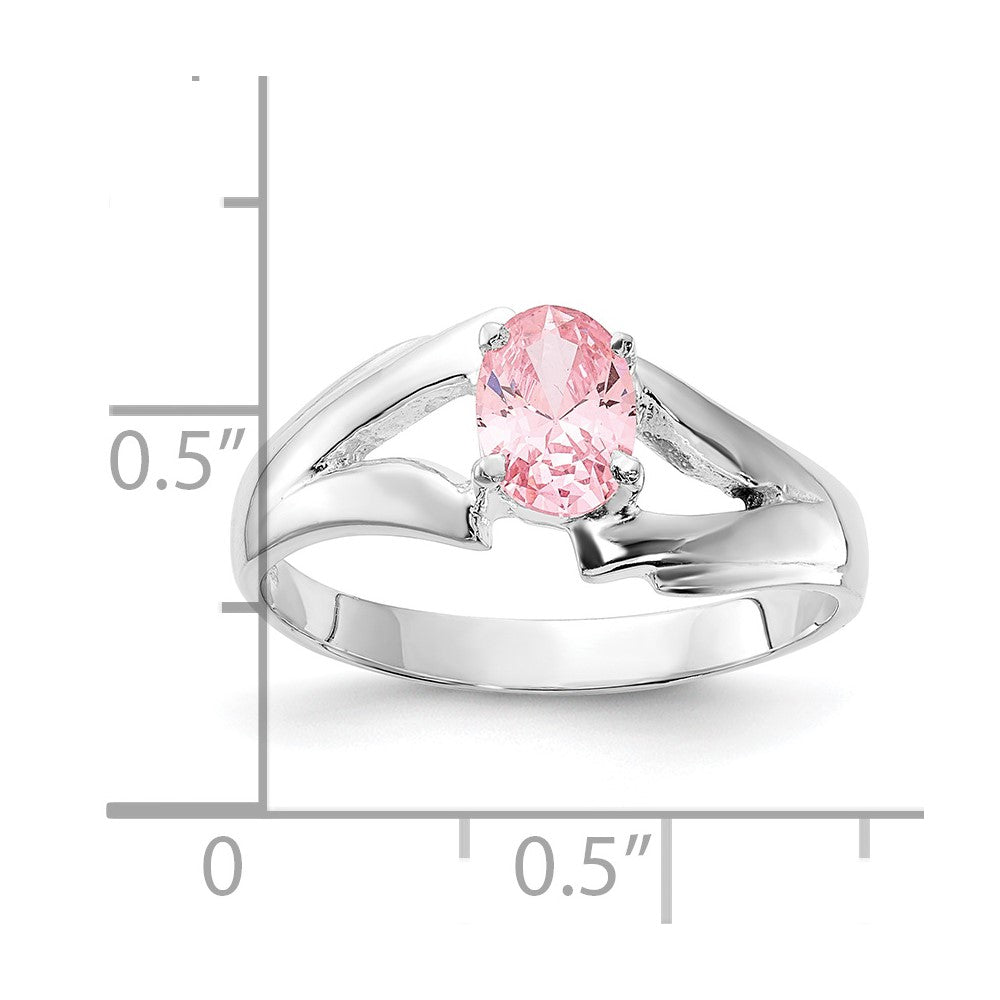 Sterling Silver Polished Pink Oval CZ Ring