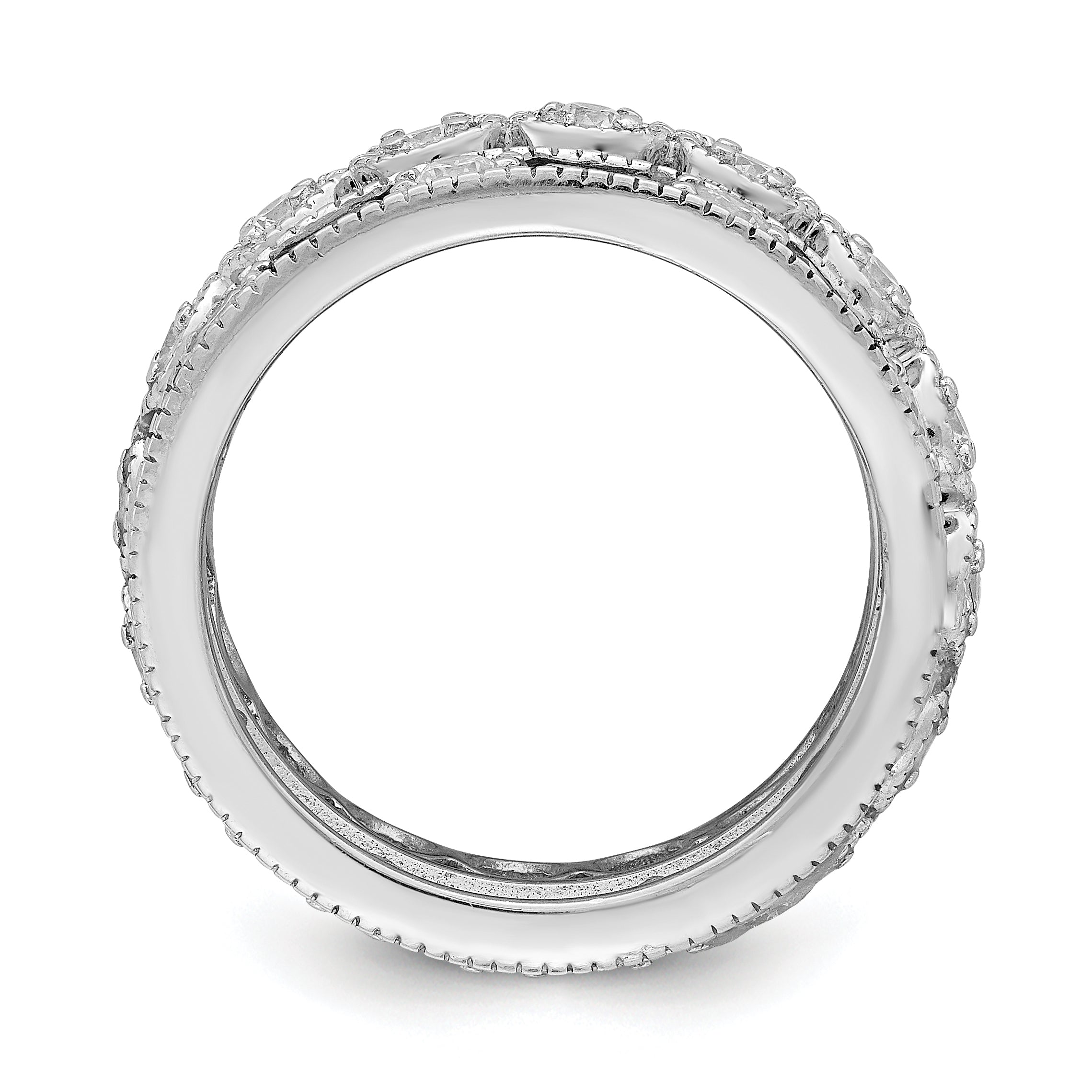 Sterling Silver Rhodium plated Blue & White CZ 3 Band Set