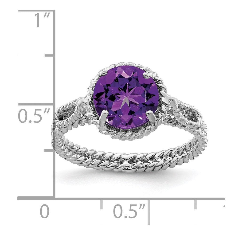 Sterling Silver Rhodium-plated Amethyst Twisted Circle Ring