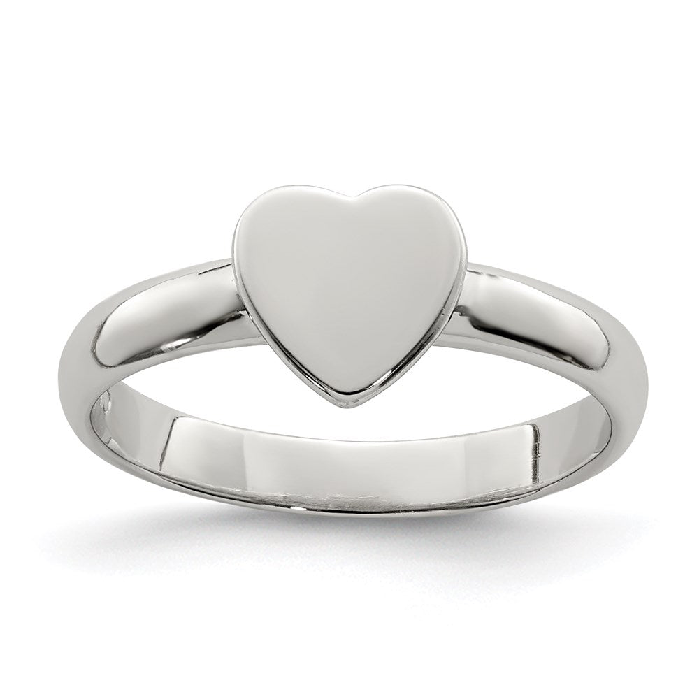Sterling Silver Rhodium-plated Polished Heart Children's Ring