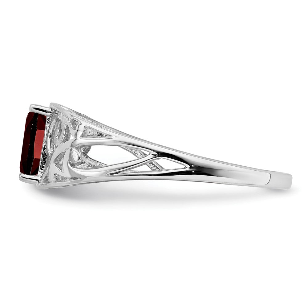 Sterling Silver Rhodium Plated Garnet Ring