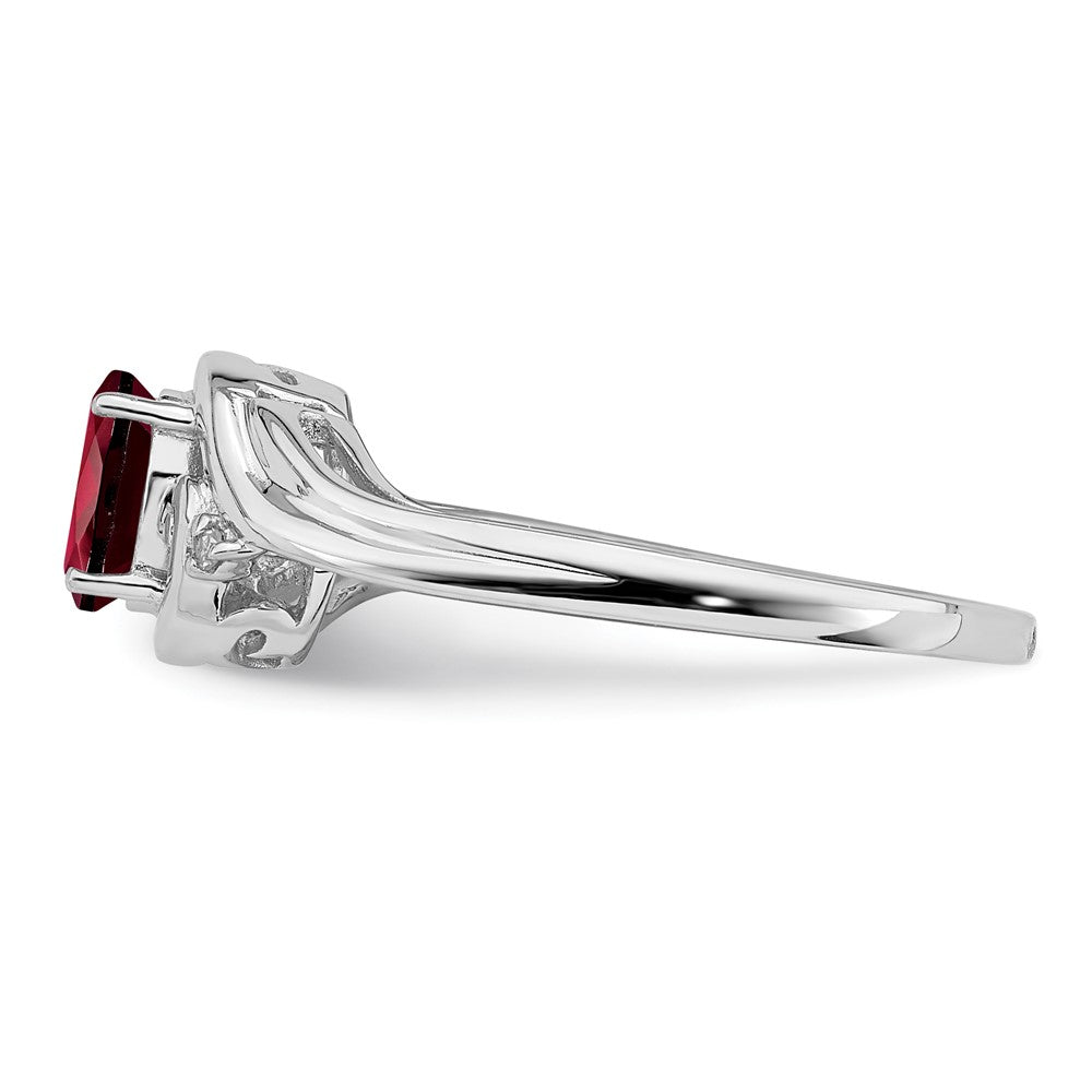 Sterling Silver Rhodium Plated Diamond & Garnet Ring