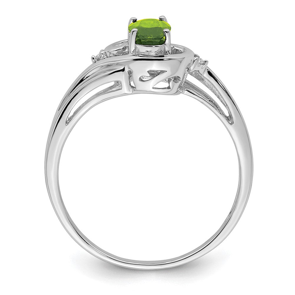 Sterling Silver Rhodium Plated Diamond & Peridot Ring