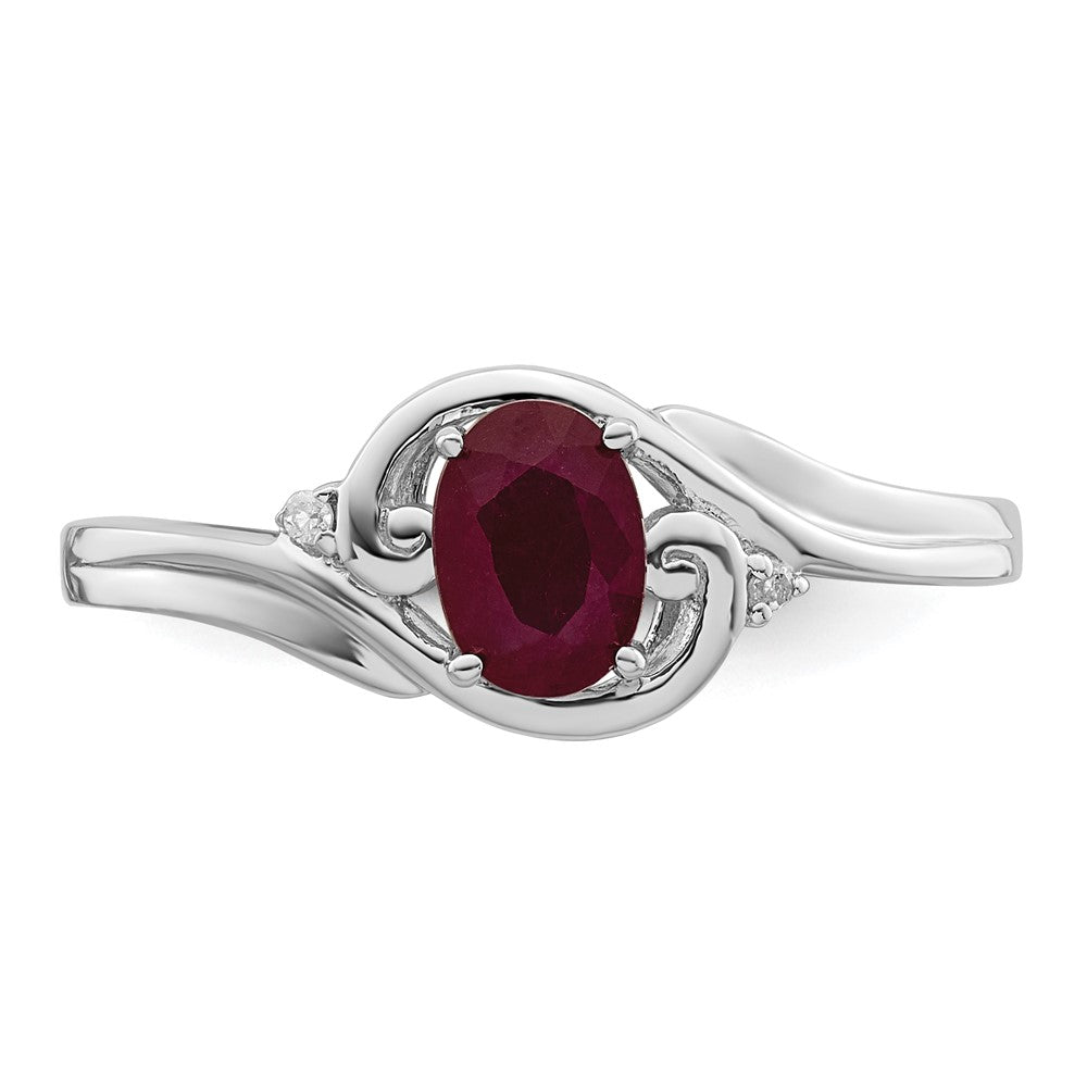 Sterling Silver Rhodium Plated Diamond & Ruby Ring