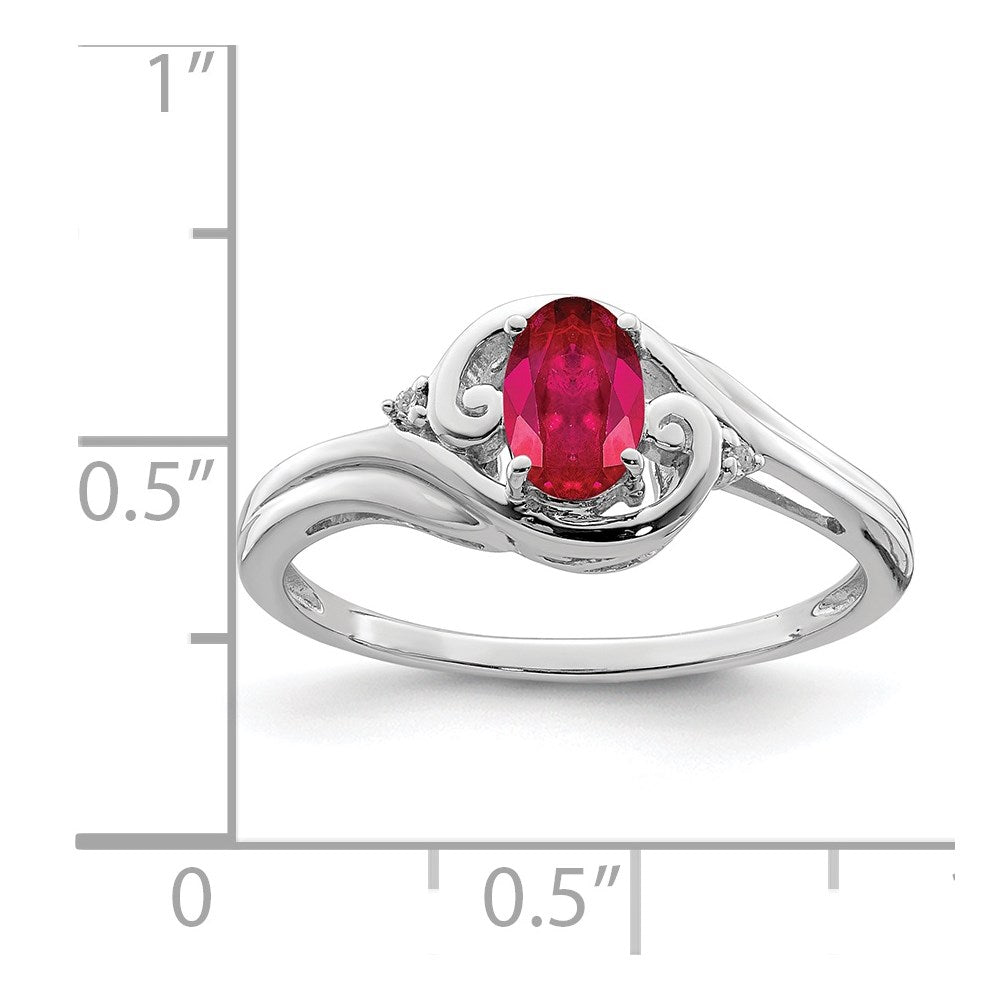 Sterling Silver Rhodium Plated Diamond & Ruby Ring