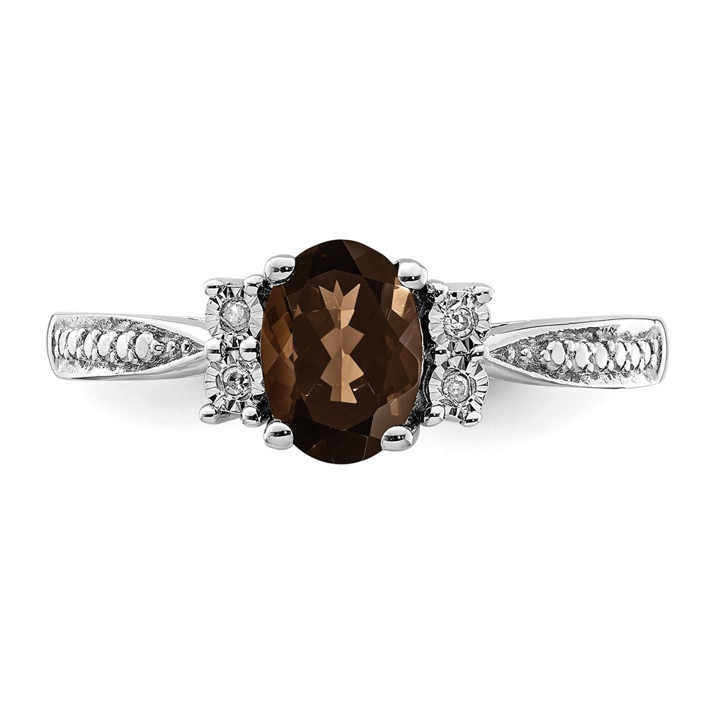 Sterling Silver Rhodium Diam. & Smoky Quartz Ring