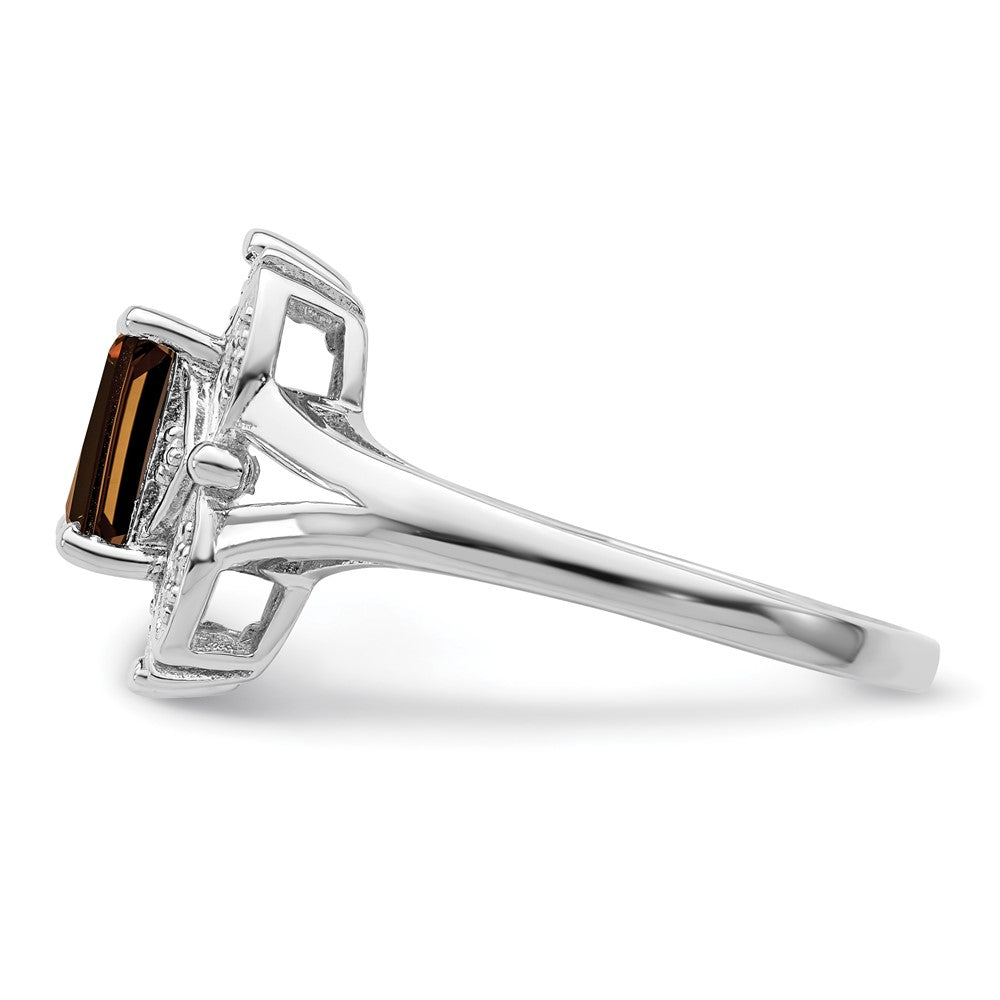 Sterling Silver Rhodium Diam. & Smoky Quartz Ring