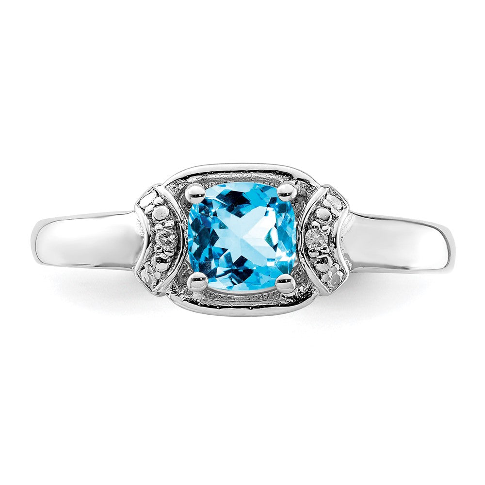 Sterling Silver Rhodium Diam. & Light Blue Topaz Ring