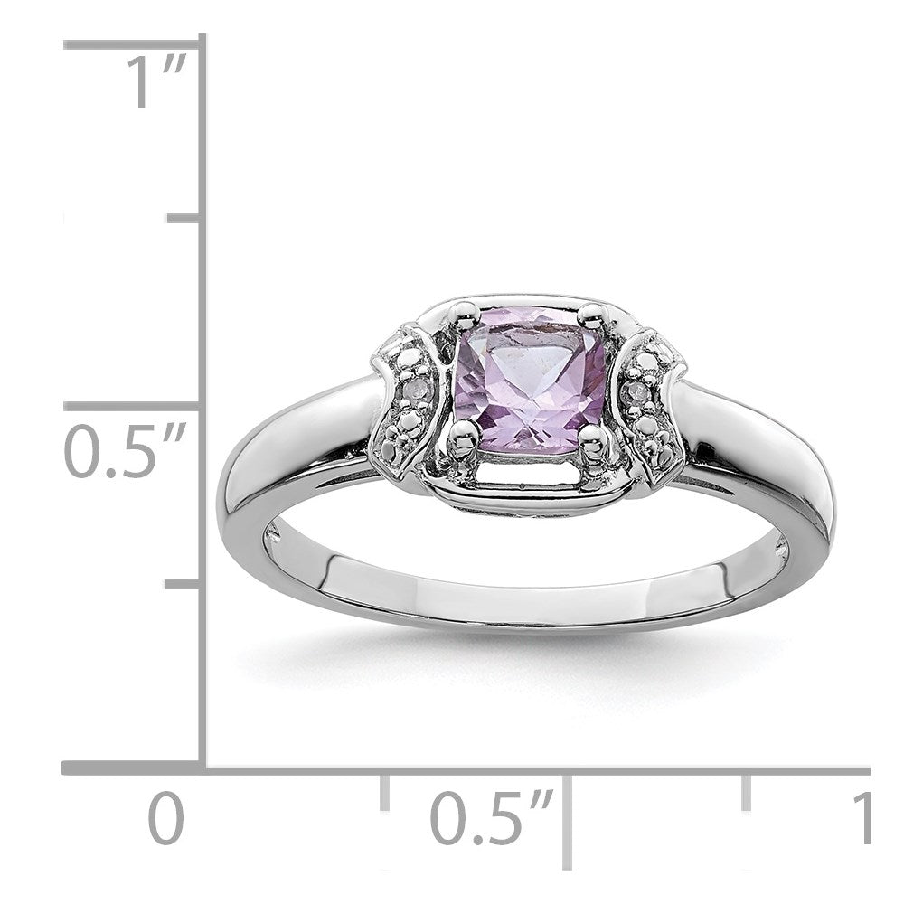 Sterling Silver Rhodium Diam. & Pink Quartz Ring