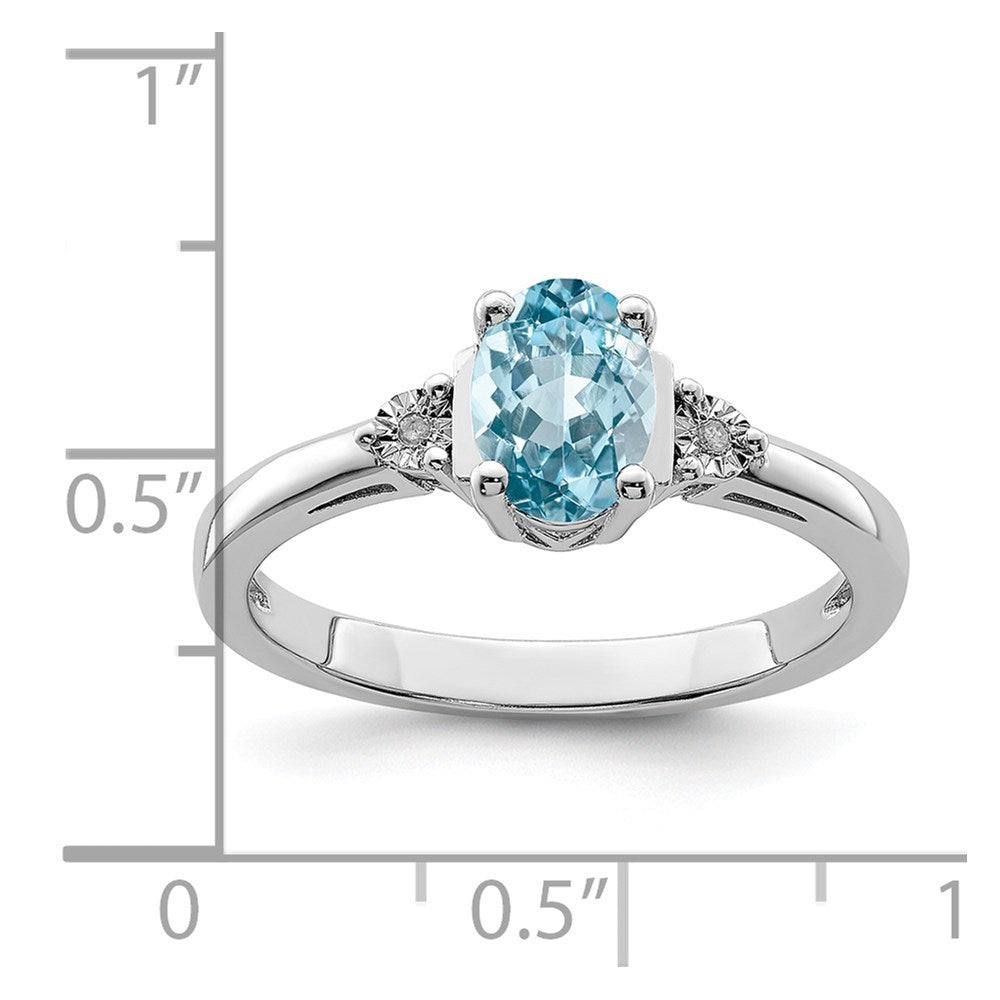 Sterling Silver Rhodium Diam. & Light Blue Topaz Ring
