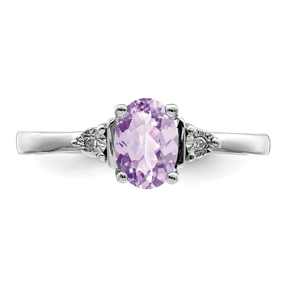 Sterling Silver Rhodium Diam. & Rose de France Ring