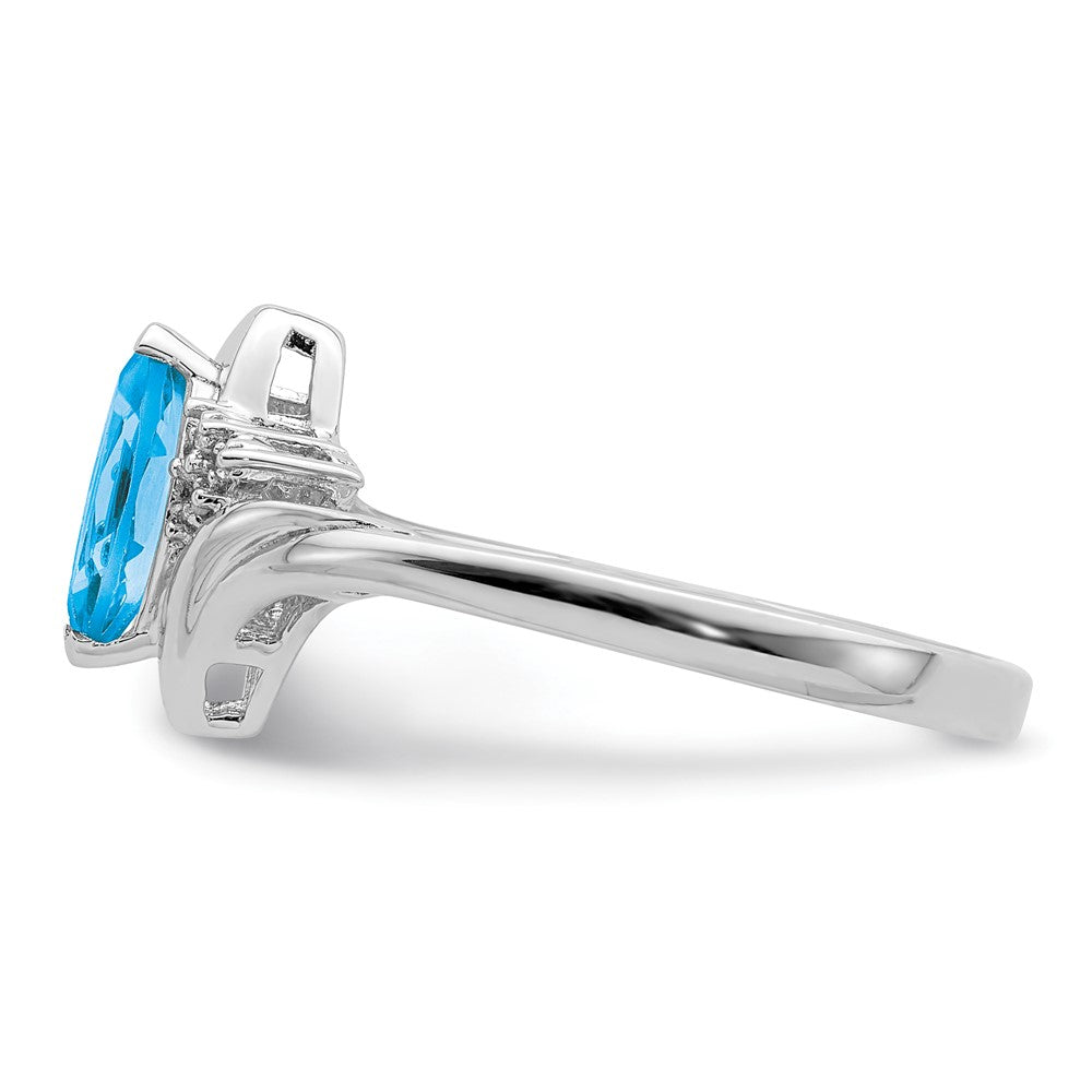 Sterling Silver Rhodium Diam. & Light Blue Topaz Ring