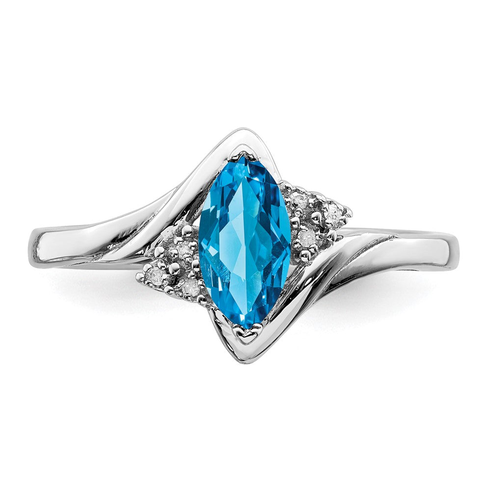 Sterling Silver Rhodium Diam. & Light Blue Topaz Ring