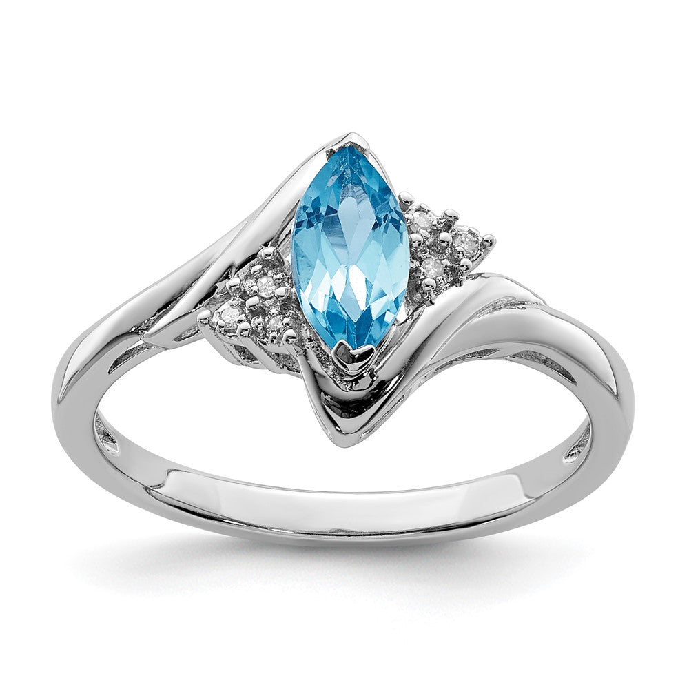 Sterling Silver Rhodium Diam. & Light Blue Topaz Ring