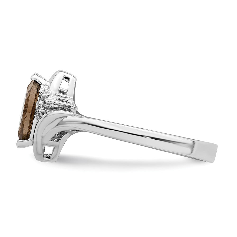 Sterling Silver Rhodium Diam. & Smoky Quartz Ring