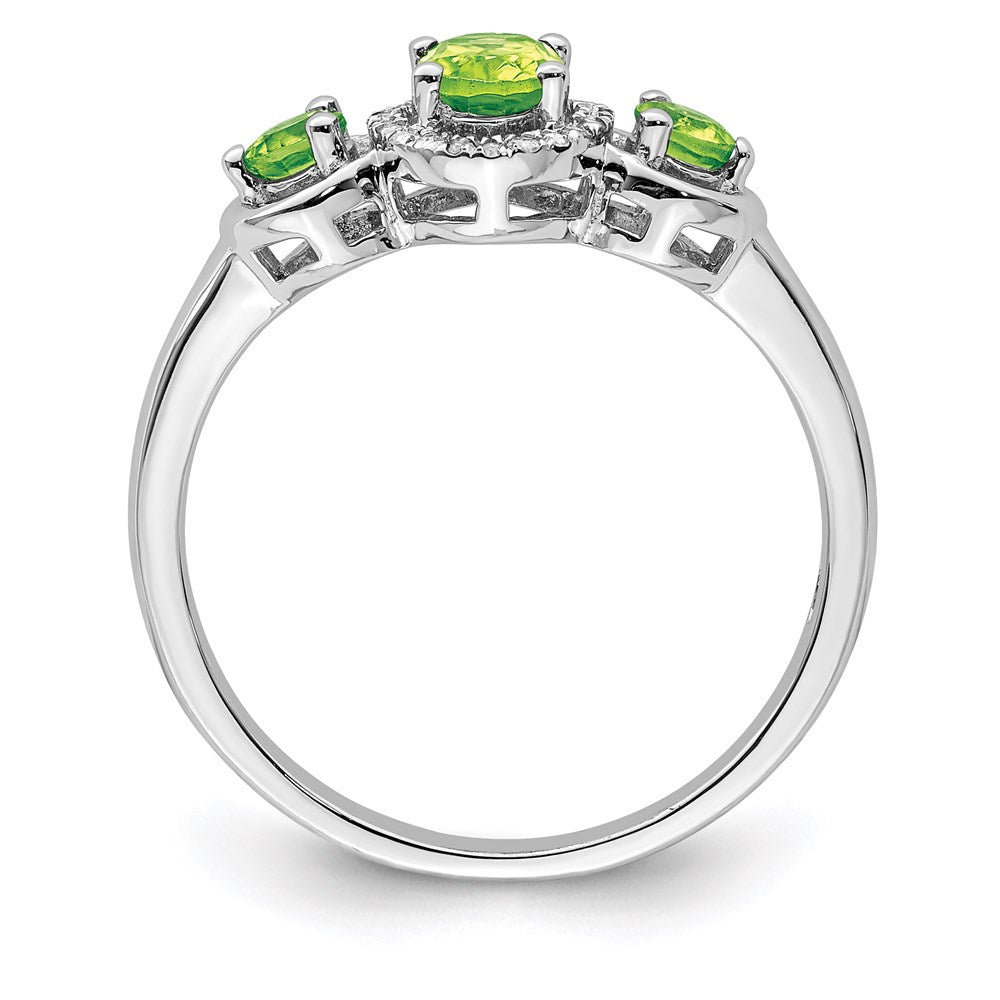 Sterling Silver Rhodium Peridot Diam. Ring