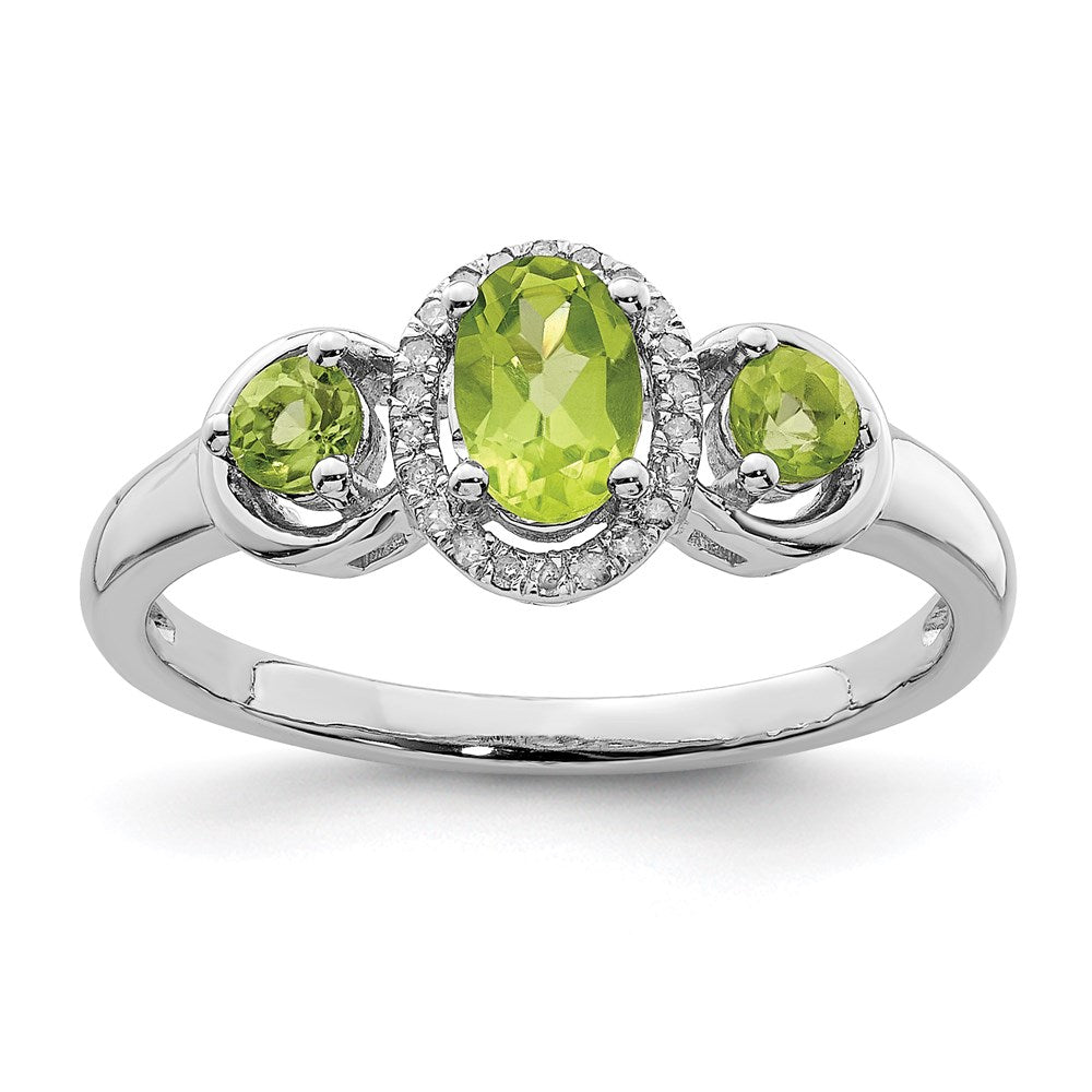 Sterling Silver Rhodium Peridot Diam. Ring