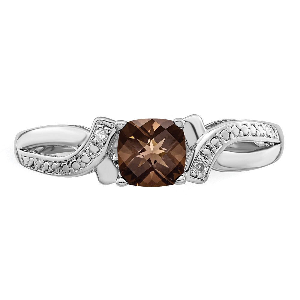 Sterling Silver Rhodium Smoky Quartz Diam. Ring