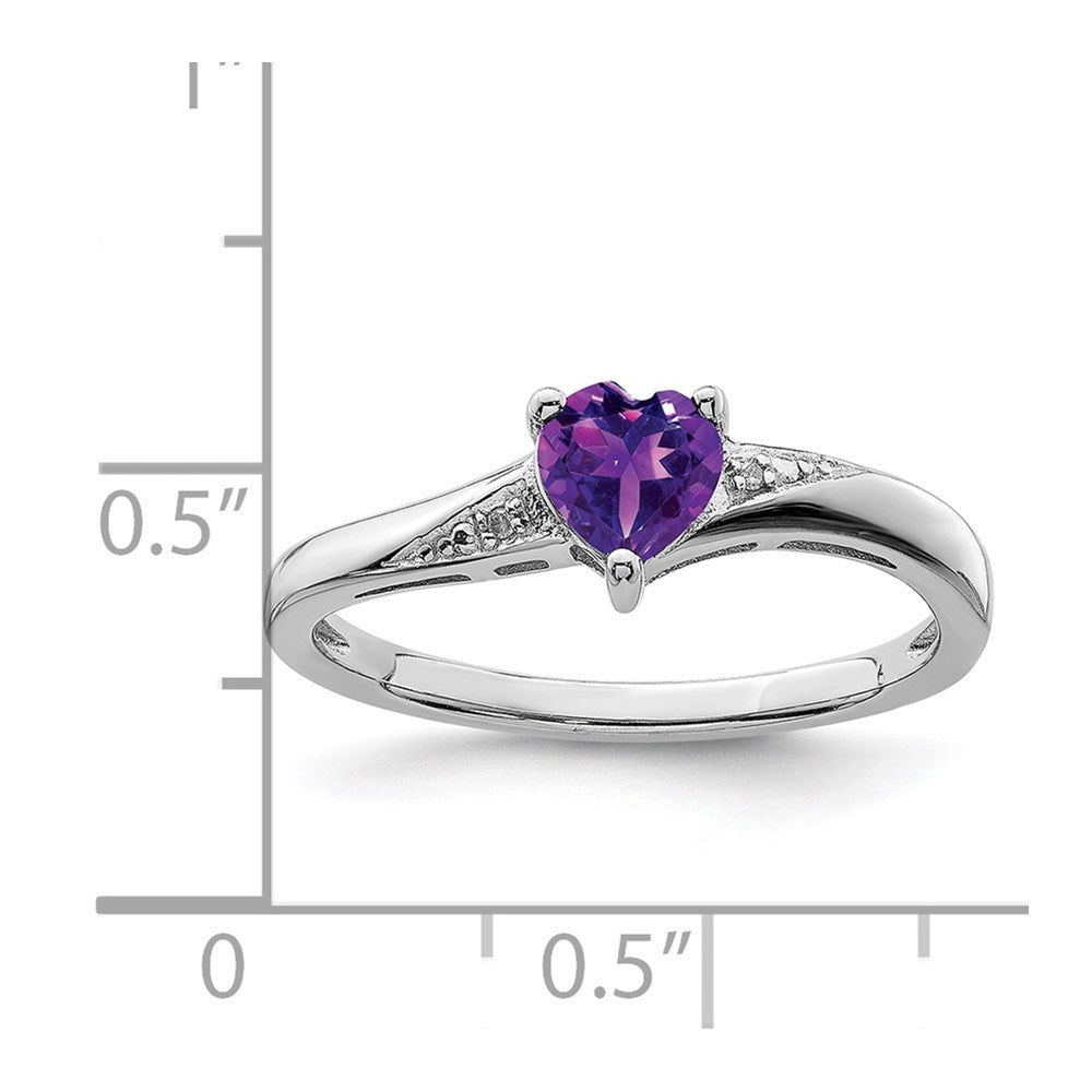 Sterling Silver Rhodium-plated Amethyst Diamond Ring