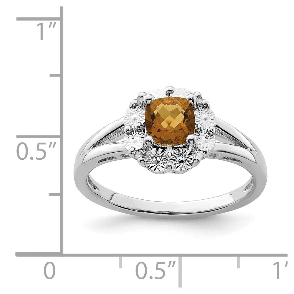 Sterling Silver Rhodium Whiskey Quartz Diam. Ring