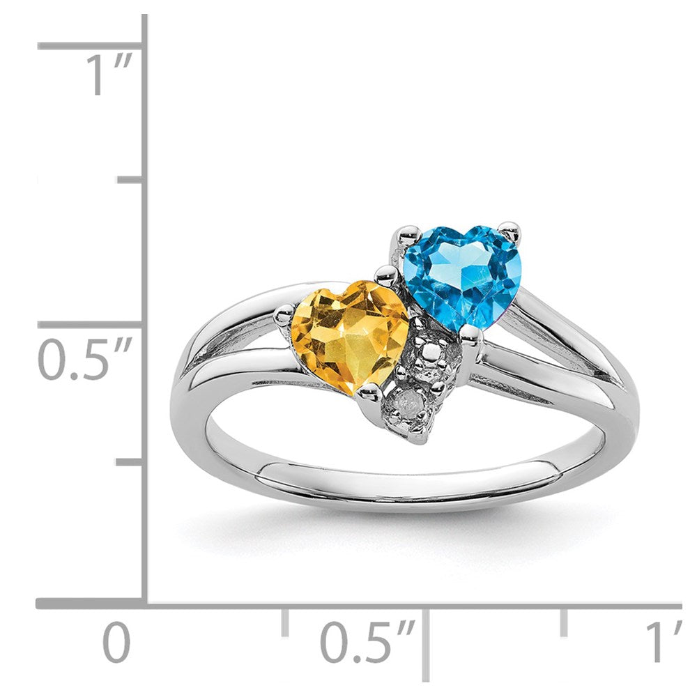 Sterling Silver Rhodium Blue Topaz & Citrine Diam. Ring