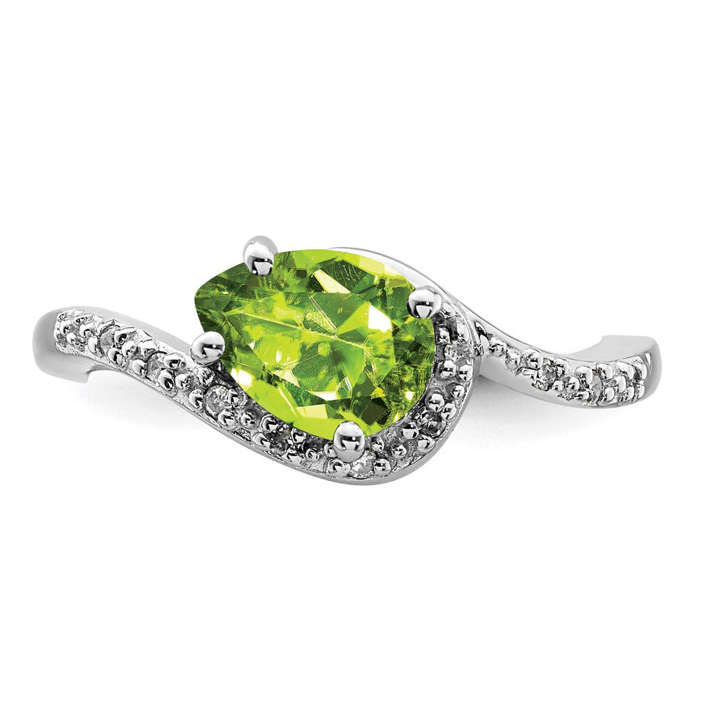 Sterling Silver Rhodium Plated Diamond and Peridot Ring