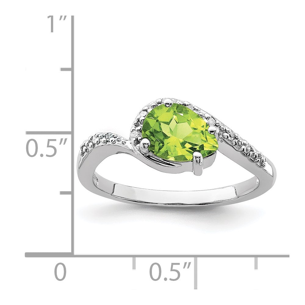 Sterling Silver Rhodium Plated Diamond and Peridot Ring