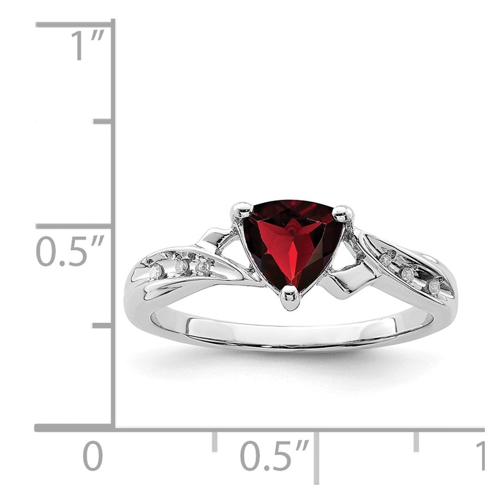Sterling Silver Rhodium Plated Diamond and Garnet Heart Ring