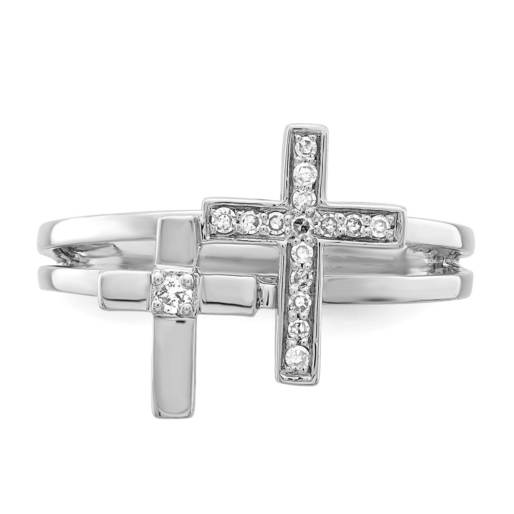 Sterling Silver Rhodium Plated Diamond Crosses Ring