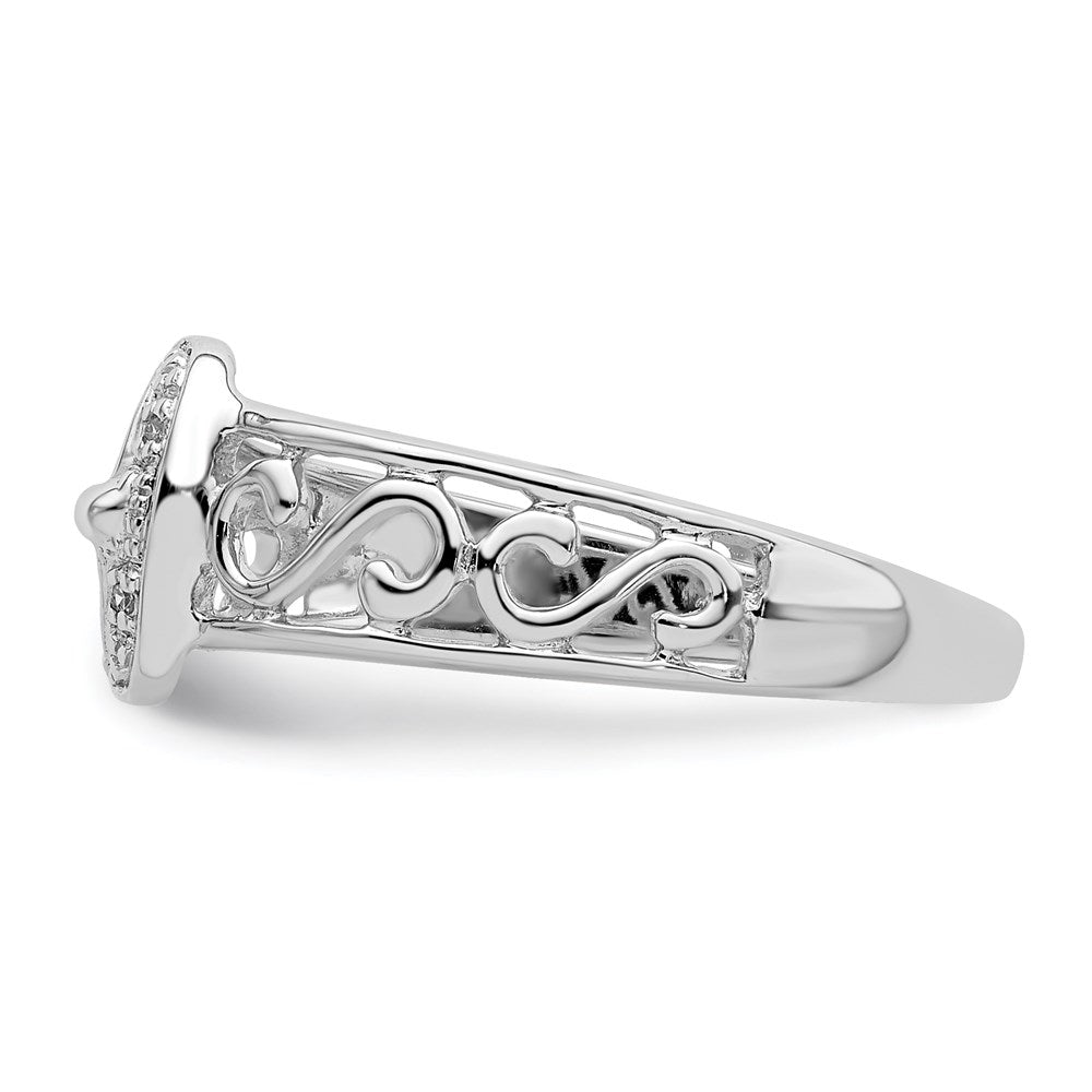 Sterling Silver Rhodium Plated Diamond Buckle Ring