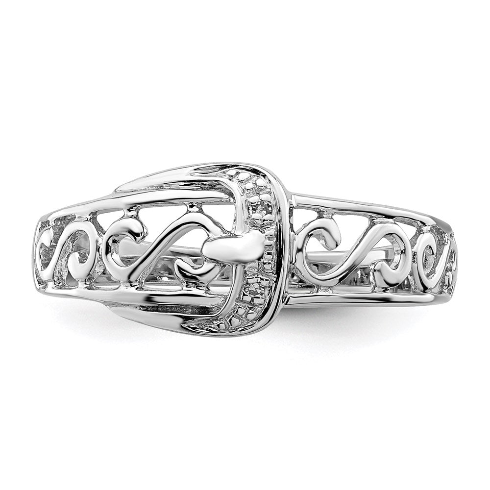 Sterling Silver Rhodium Plated Diamond Buckle Ring