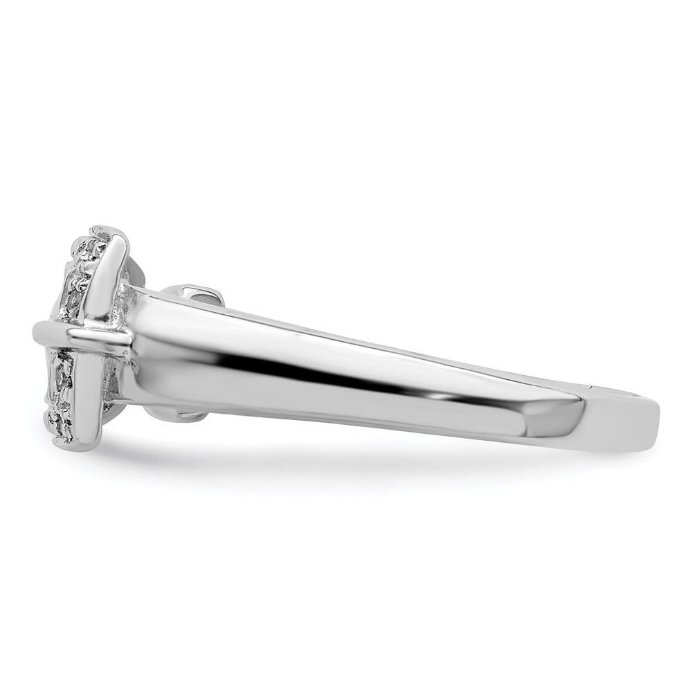 Sterling Silver Rhodium Plated Diamond Buckle Ring