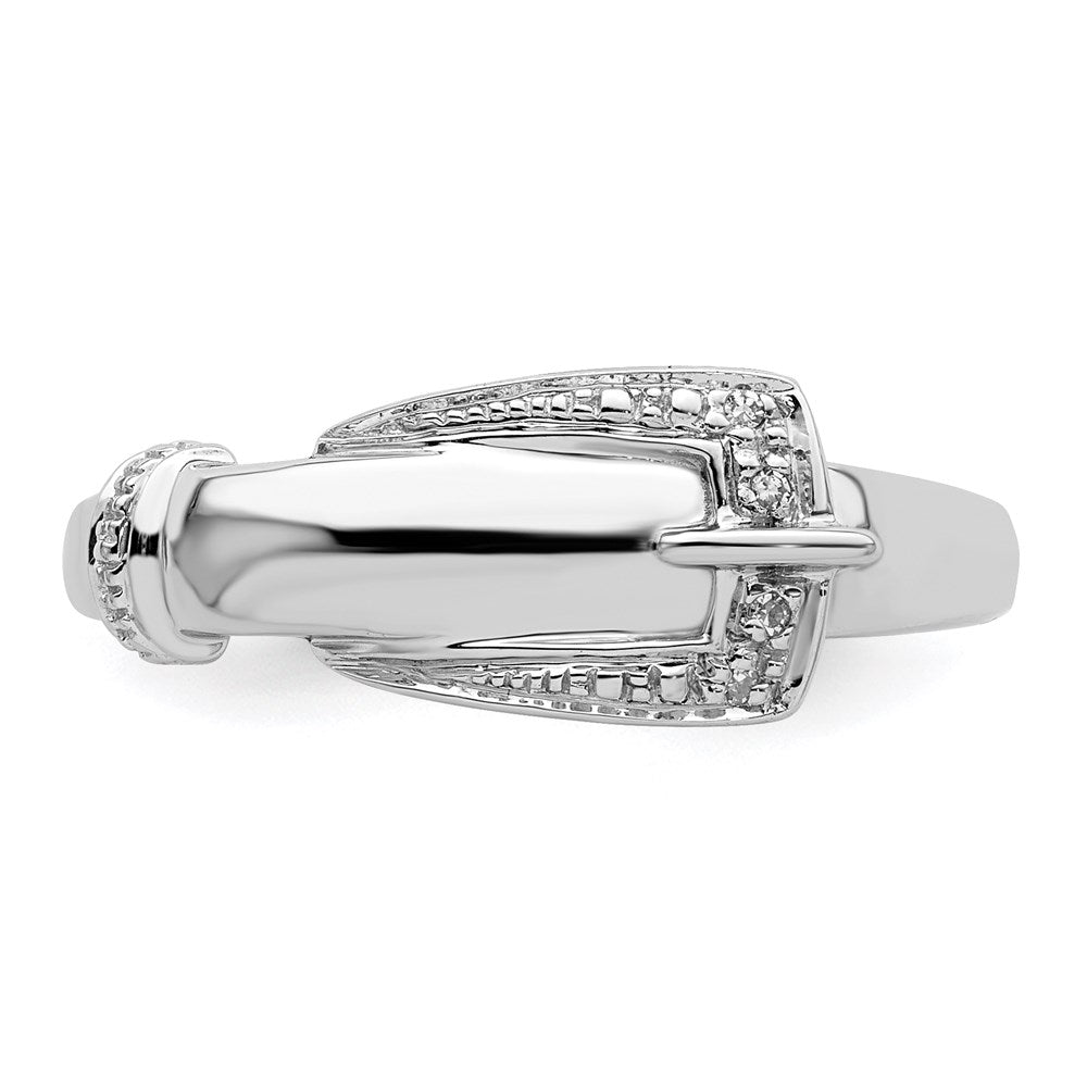 Sterling Silver Rhodium Plated Diamond Buckle Ring