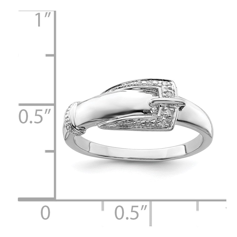 Sterling Silver Rhodium Plated Diamond Buckle Ring