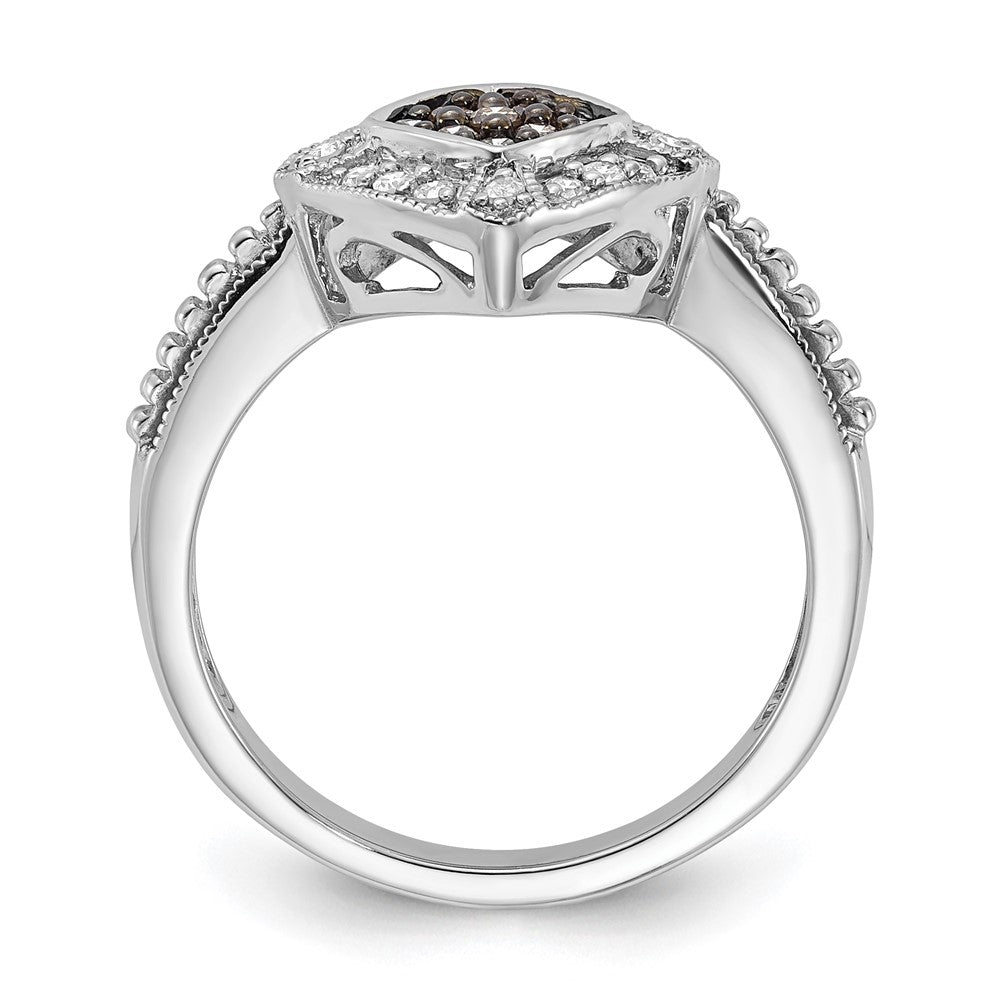 Sterling Silver Champagne & Clear Diamond & Small Diamond Shape Ring