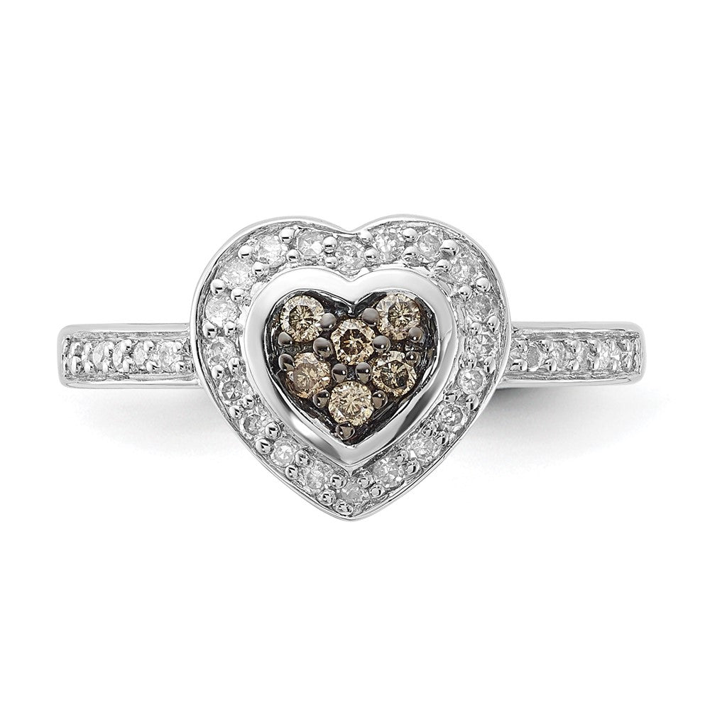 Sterling Silver Polished Champagne & Clear Diamond Heart Ring